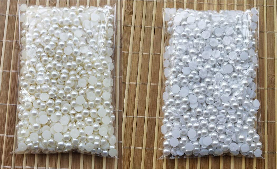 DIY Crafts Ivory/White Half Round Imitation Pearl Beads 3-20mm Acrylic Flatback Loose Beads for Jewelry Making DIY Crafts Decoration (White, 16mm 20 Pcs)