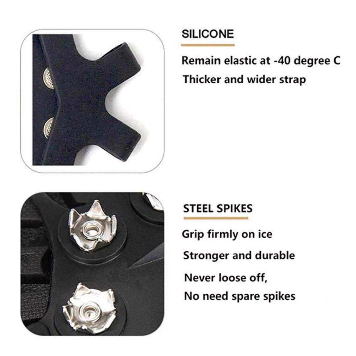 Crampons Crampons à Glace Traction Chaussures antidérapantes poignées Chaussures Couverture Crampons de Glace Bottes de randonnée Crampons avec 10 Dents Noir M 1 Paire