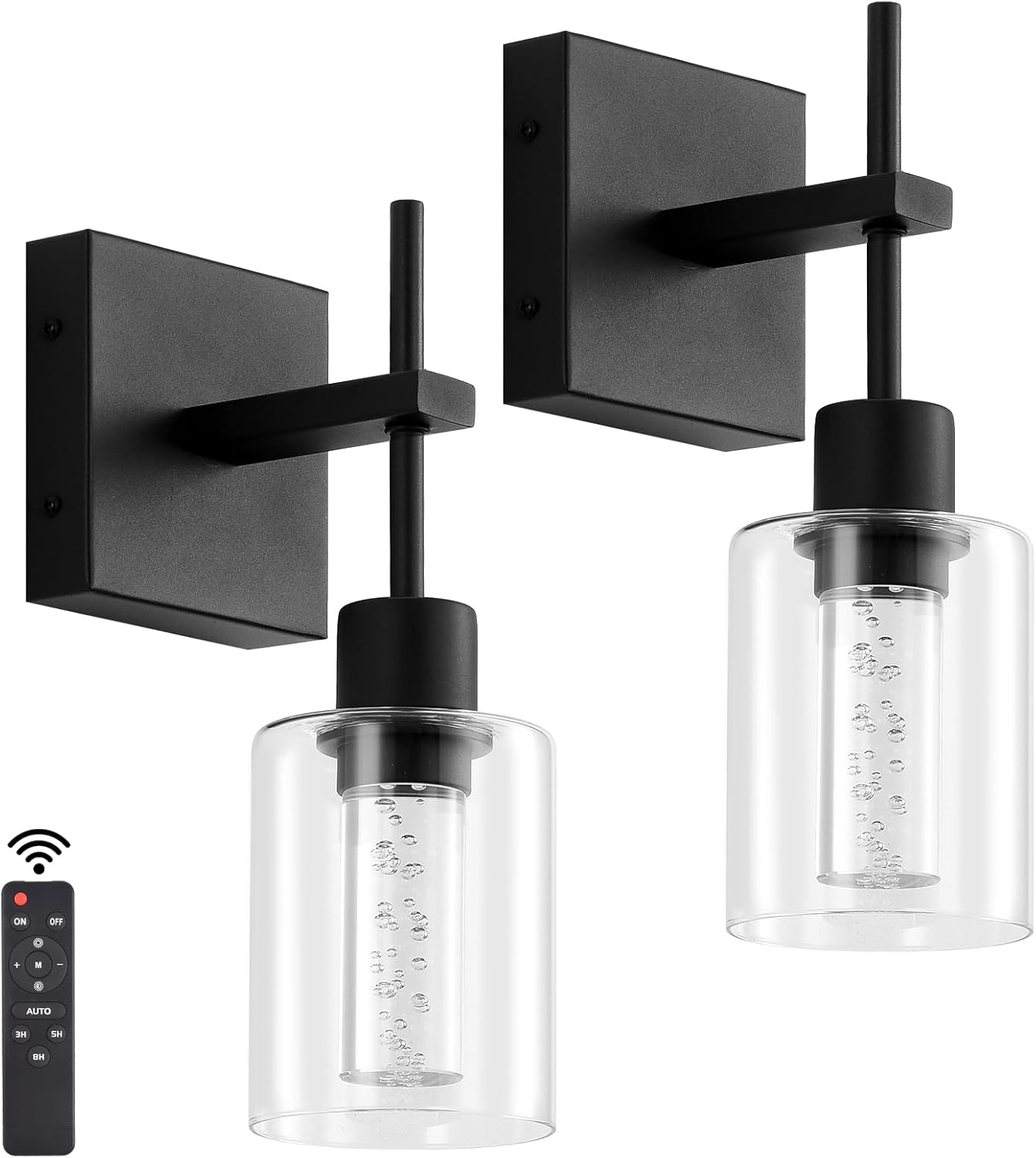 Battery Operated Wall Sconce Set of 2, Black 12.2 Inchs Wireless Wall Lights with Remote and Dimmable Bulbs, 3 Color Temperature Sconces Wall Lamp for Bedroom, Living Room and Hallway