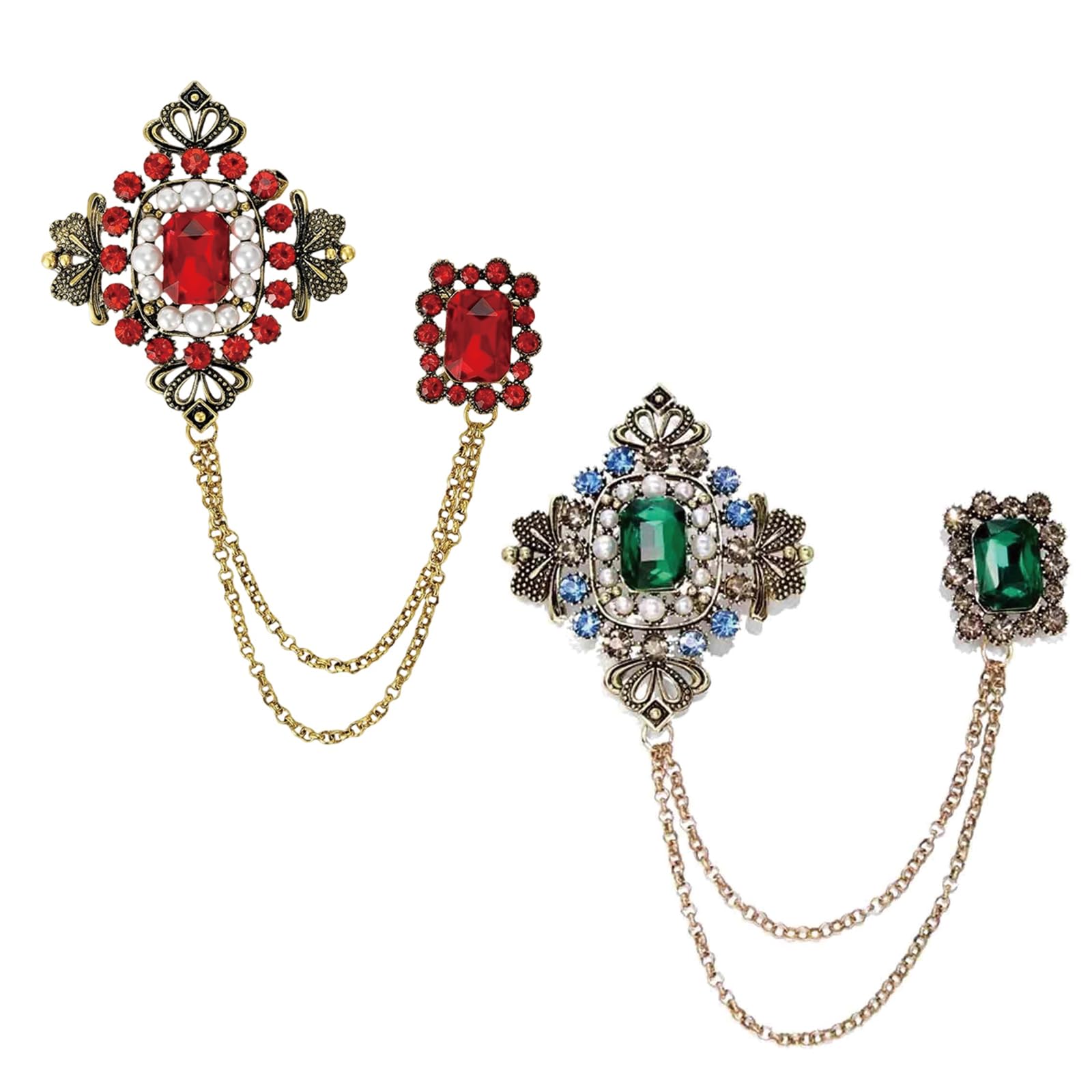 cylmardev 2Pcs Brooch for Men Royal, Men Accessories Brooches for Men, Formal Event and Office Wear Enhancement, With Double Layer Hanging Chain Design-picture-44