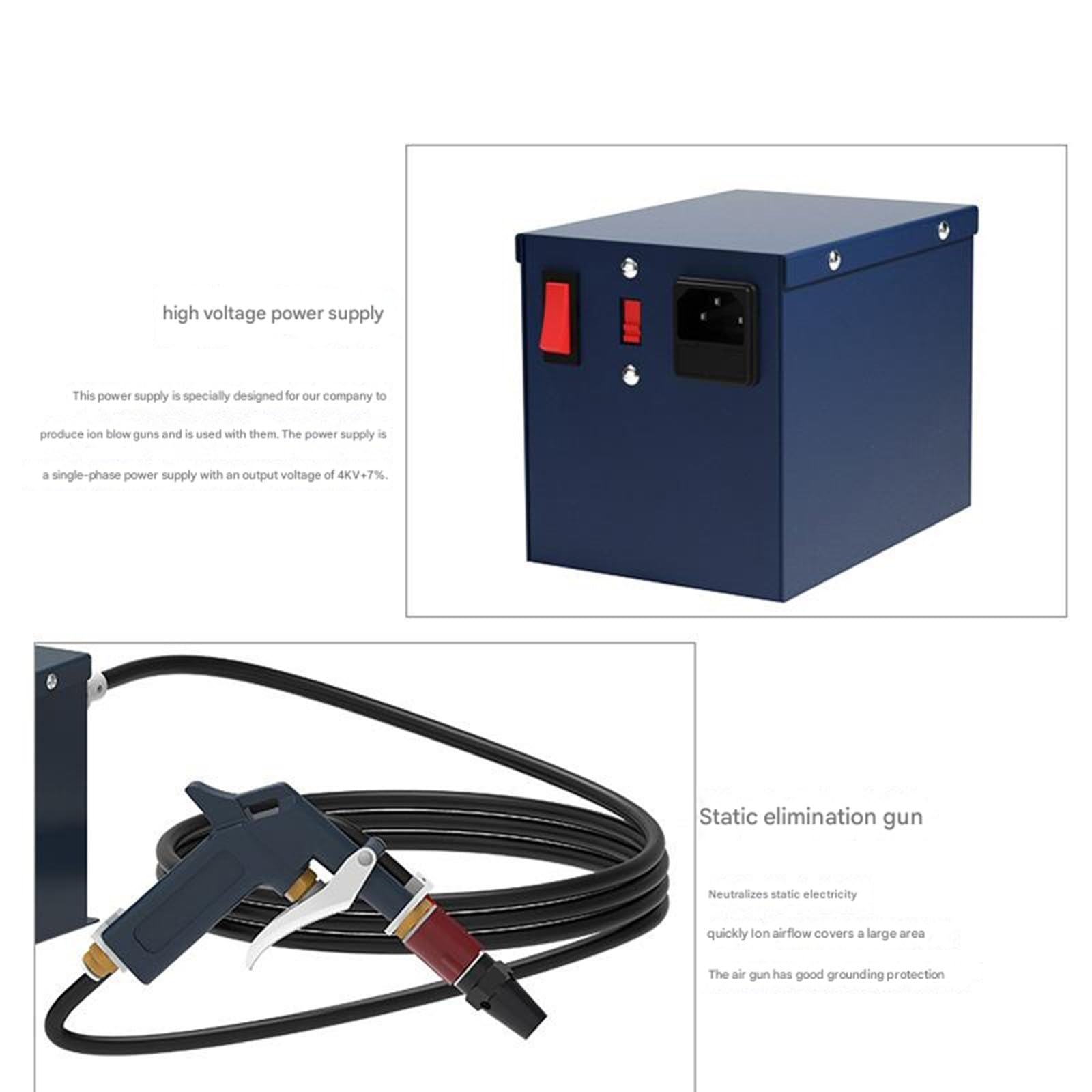 Generador de viento iónico, neutraliza rápidamente la electricidad estática, gran volumen de aire y amplia cobertura, carcasa de metal de aleación de hierro