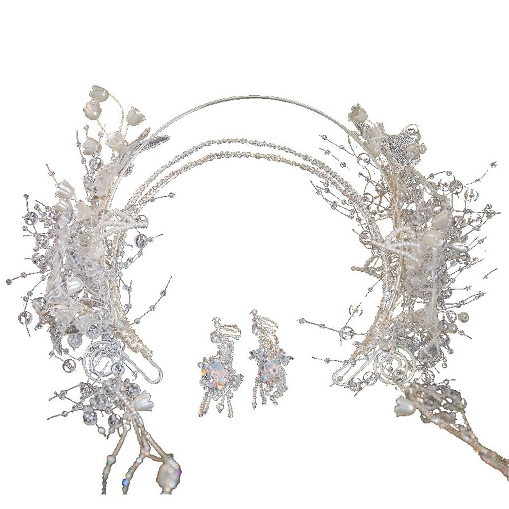 Diadema con borlas de cristal para peinado de boda en altar exterior