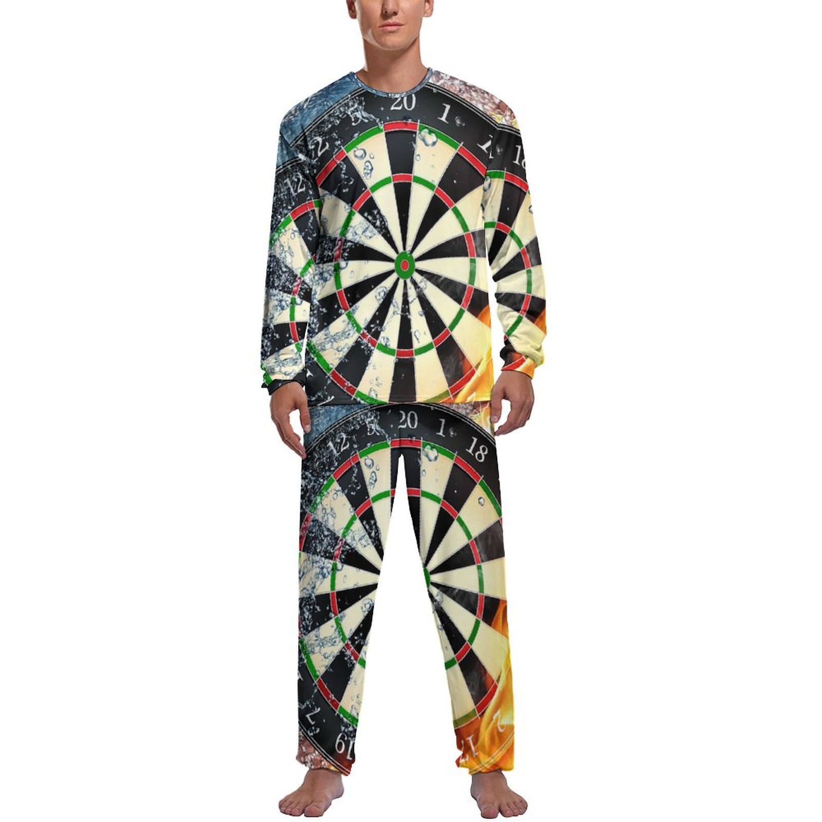 Mzgfaq Men's Color1 Darts Fire Pajama Set Sleepwear Pjs Top Long Sleeve Bottoms Pants Loungewear