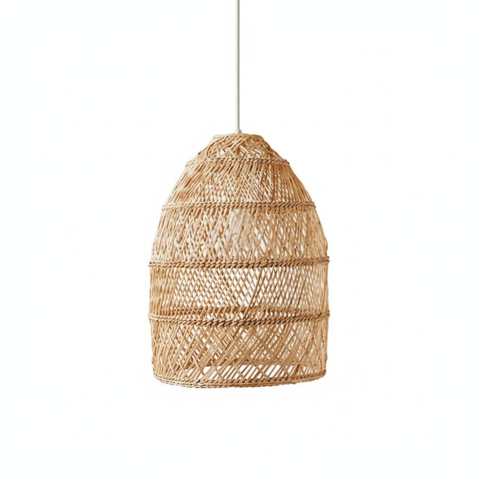 Retro Design Rattan Hanging Lampshade Pastoral Charm Woven Hanging Light Bohemian Design Natural Fiber Lamp Cover for Restaurant, Dining Room, Bedroom, 37-52cm, a Small | Home & Garden-image-18