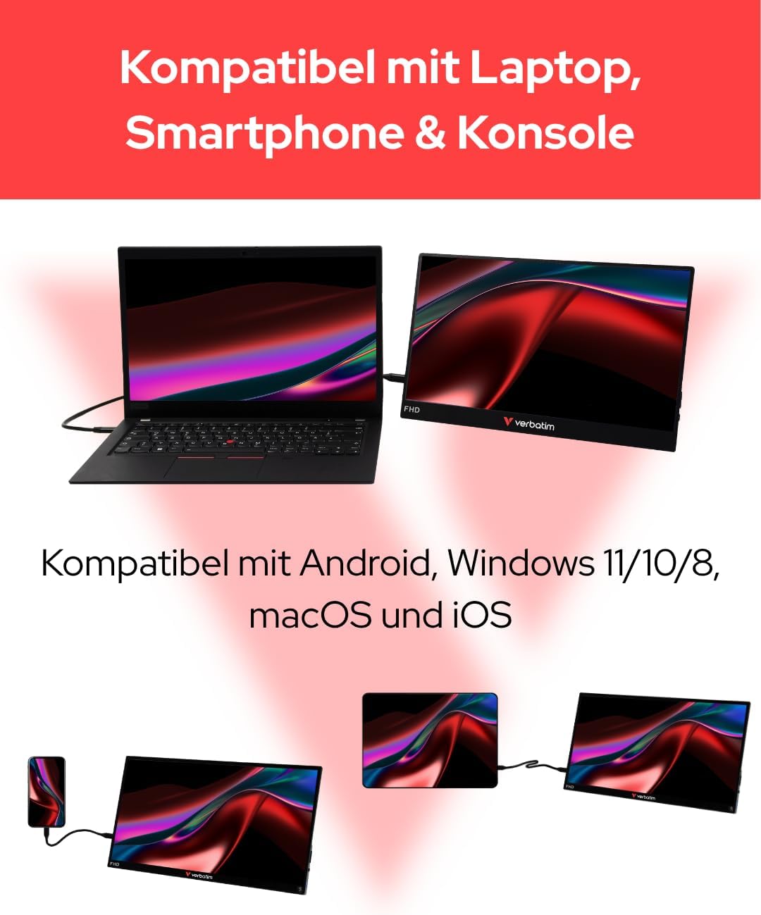 Verbatim Portable 15.6 Fhd Monitor Light, W129251408 (Light)