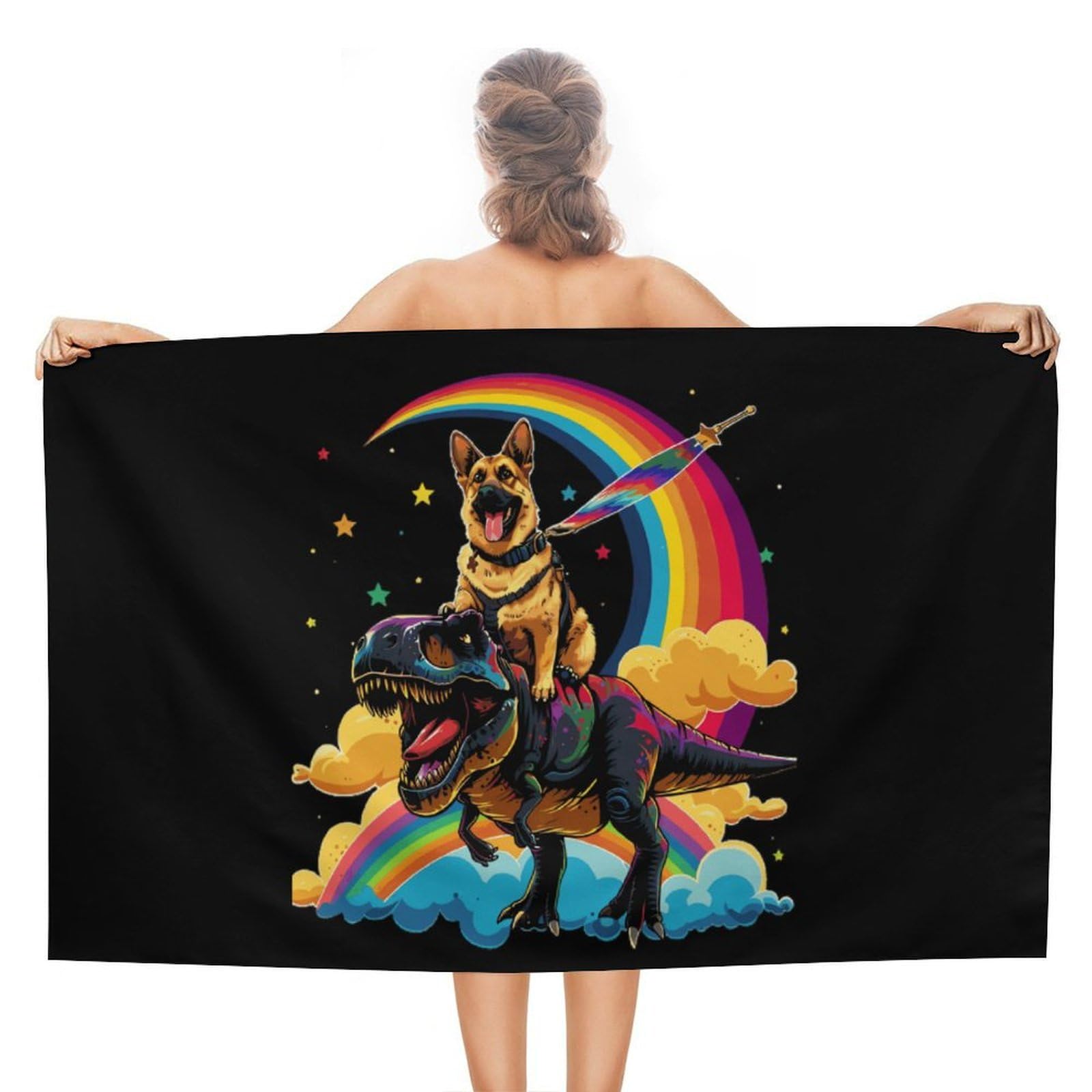 CGSBNGHA German Shepherd Riding Beach Towels Soft Bathroom Bath Pool Swim Towels for Women Men
