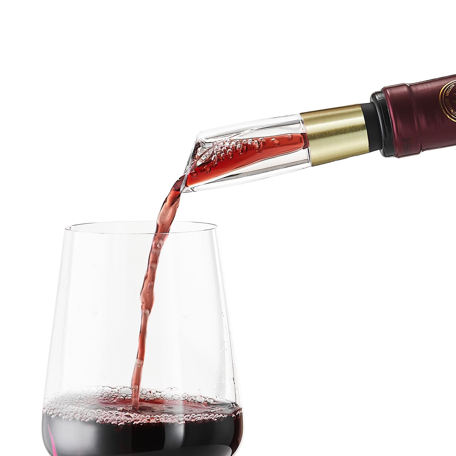 ELMWAY VinoLux Wine Aerator Pourer โ Instant Aerator for Home & Travel โ Fits Traditional Cork Bottles Only (NOT for Screw Cap Bottles) โ Stainless Steel & Gold Finish