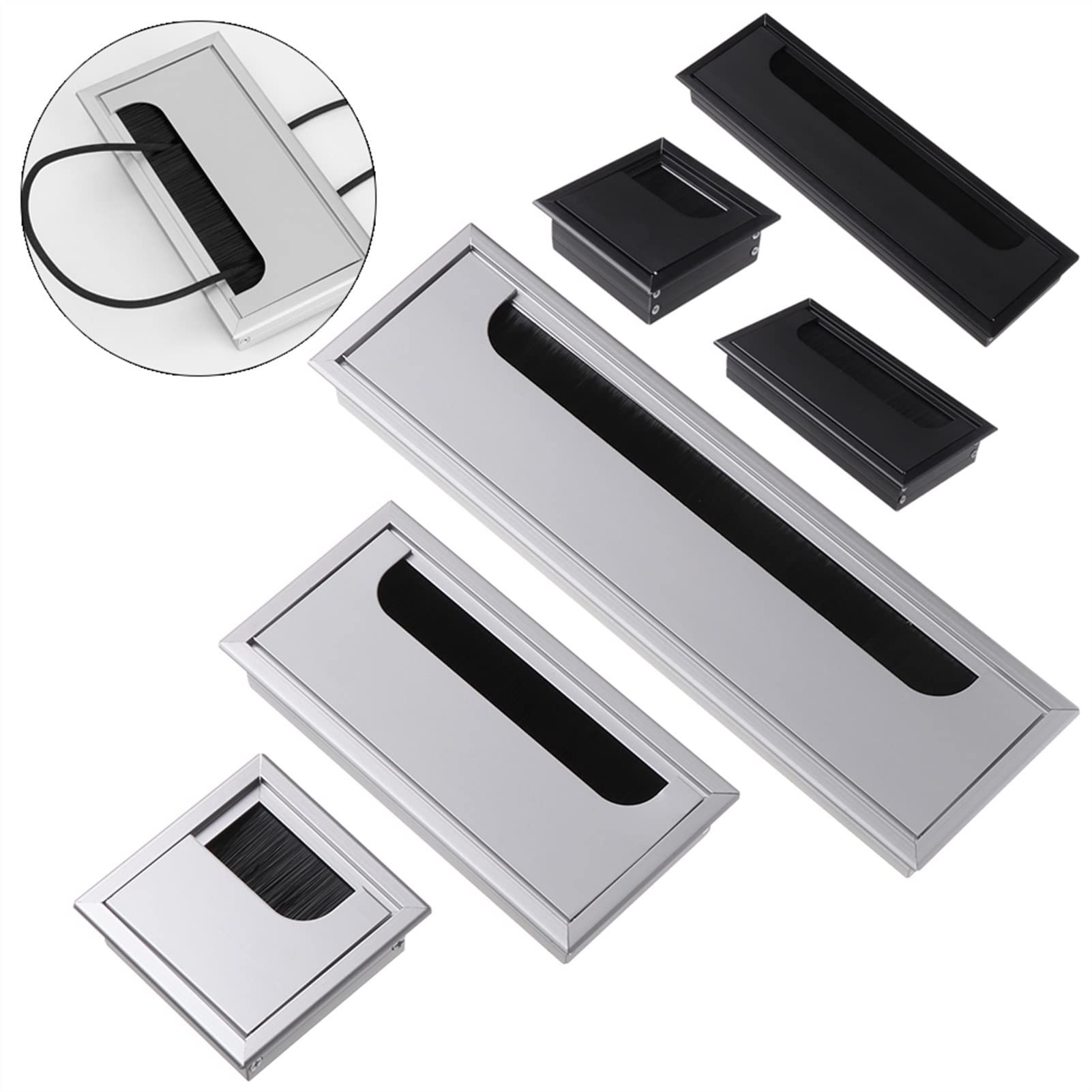 osłona otworu w biurku, Stół biurowy ze stopu aluminium, prostokątny, przelotka kablowa, otwór(Black,275x80mm)