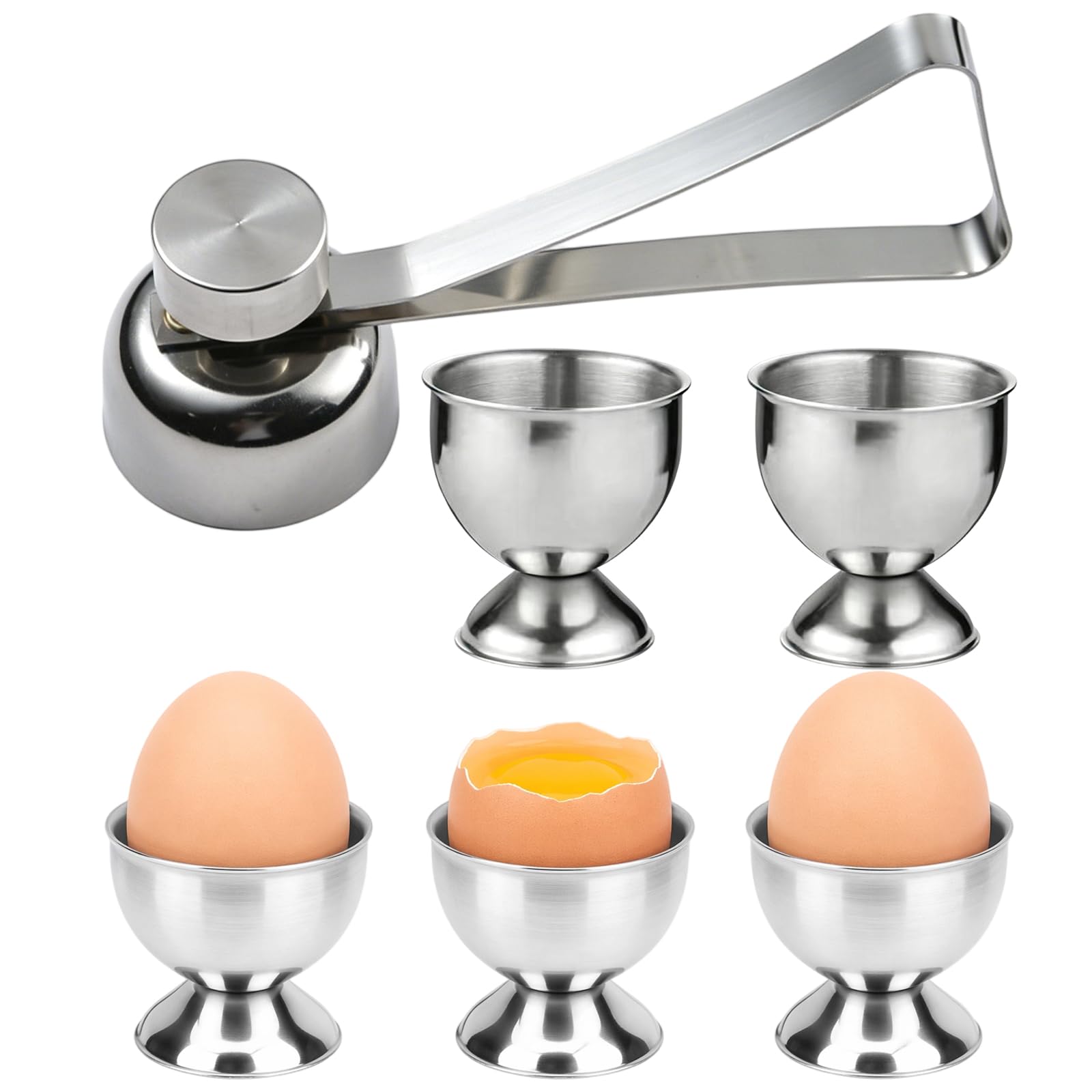 5Pcs Egg Cup, Creative Egg Holder Set with Egg Cracker Tool, Silver Egg Cups for Breakfast Table, Durable PP Material Egg Cup Stands