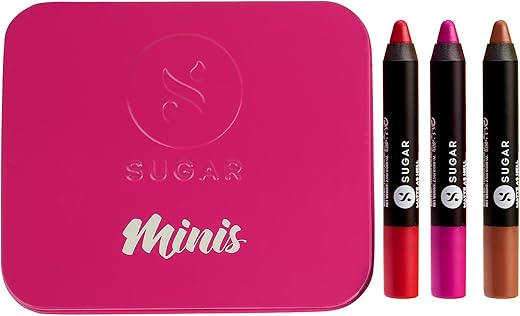 SUGAR Cosmetics Matte as Hell Lip Crayon Set (Pack of 3) with Sharpner | Lasts upto 8hrs | Water Resistent Lipstick for Women | Bold Shades