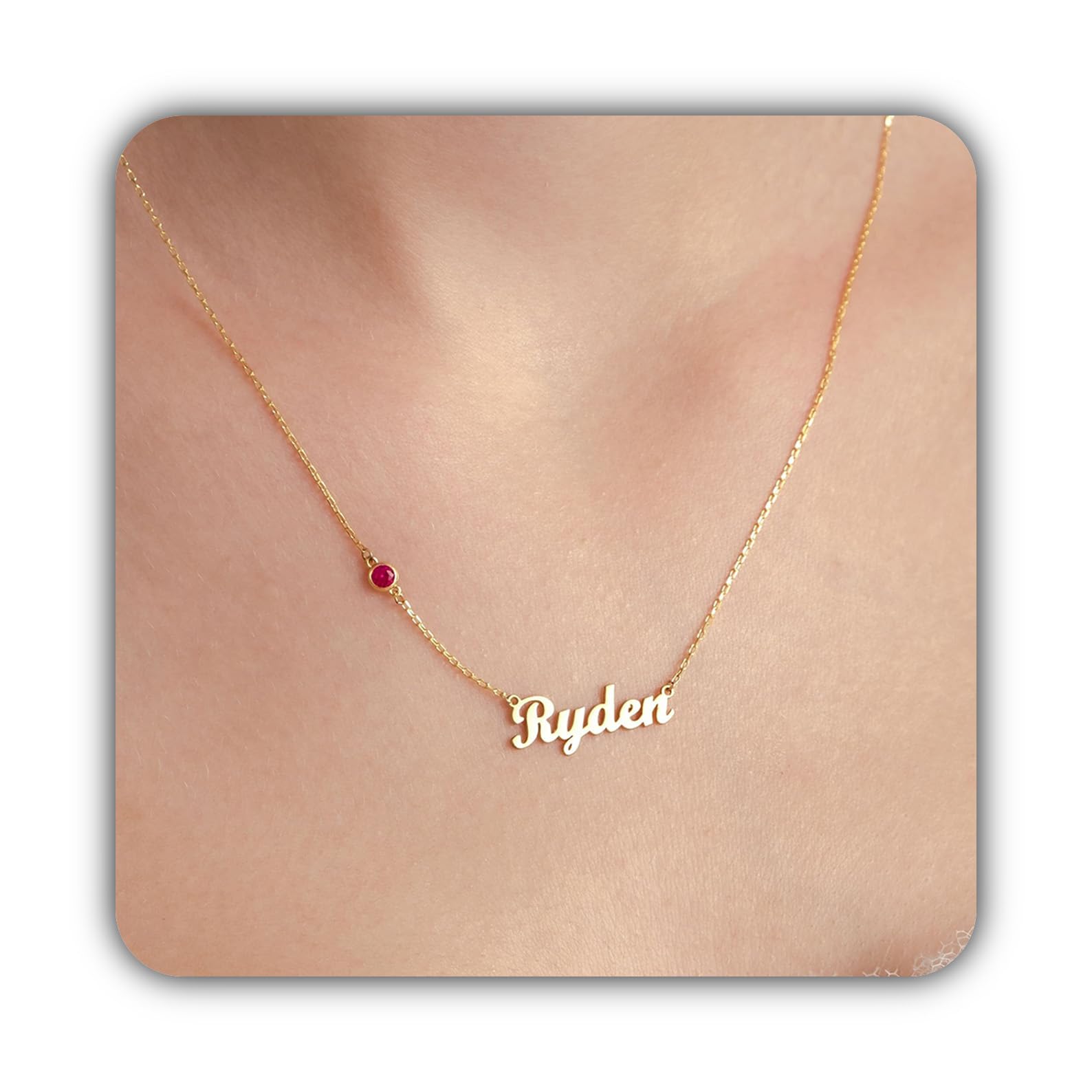Piedra de nacimiento collar con nombre, minimalista caligrafía plata de ley personalizado Navidad