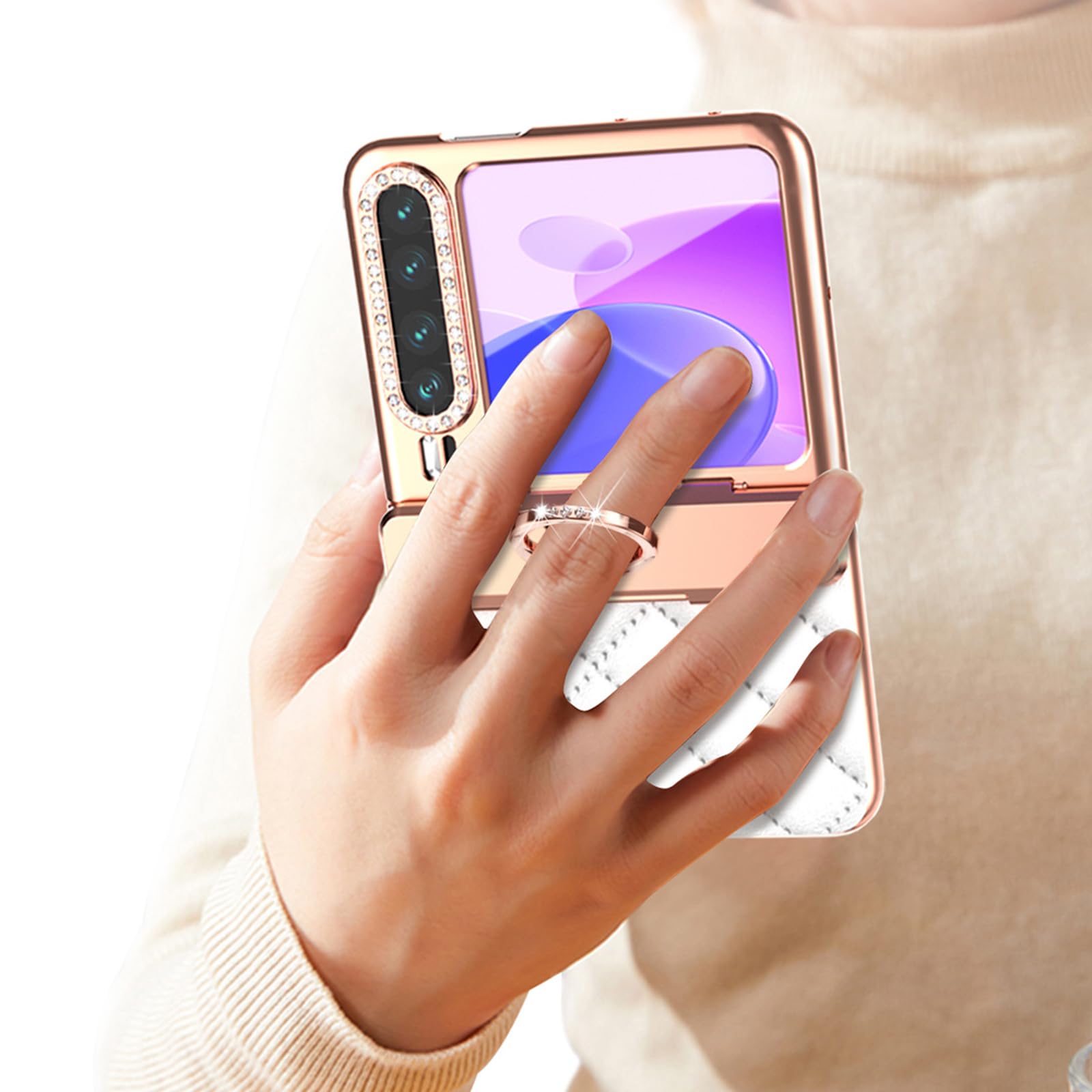 Ultra Mince Coque pour Huawei Pura X, Luxe Léger Antichoc Protecteur Etui avec Anneau Béquille Anti-Empreinte Cuir Housse,Rouge,Pura X