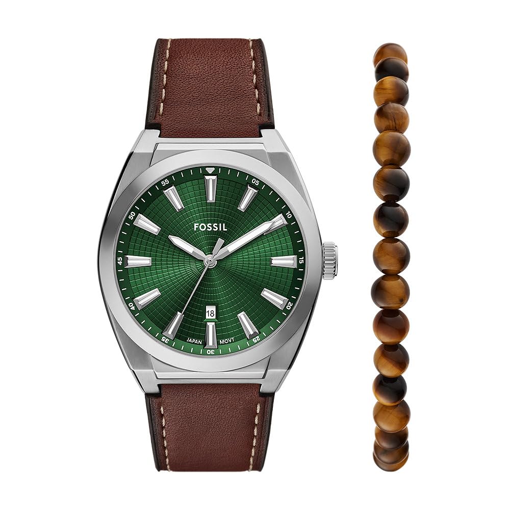 Fossil Everett Watch for Men, Quartz Three Hand Date Movement with Stainless Steel or Leather Strap