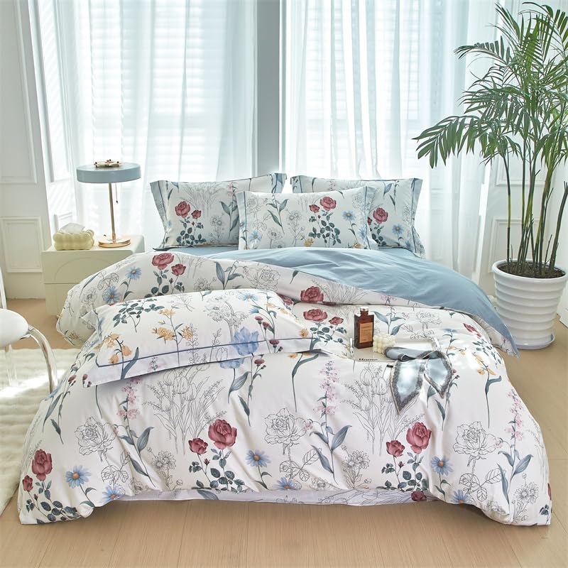 Parure de lit 200 x 220 cm douce et respirable avec housse de couette floral 3 pièces