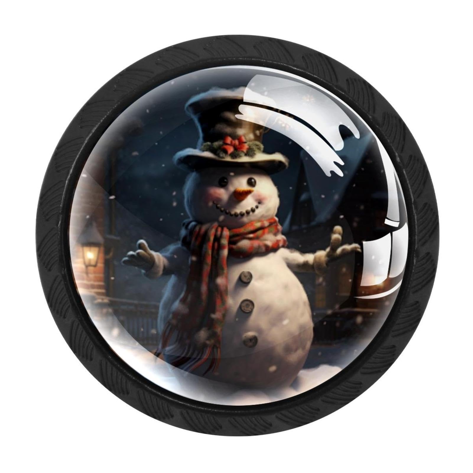 CHENZZZZ 4 Pieces Retro Christmas Snowman Kitchen Cabinet Knobs Drawer Knobs Dresser Knobs Black Knobs Drawer Pulls Dresser Drawer Handles Knobs for Dresser Drawers