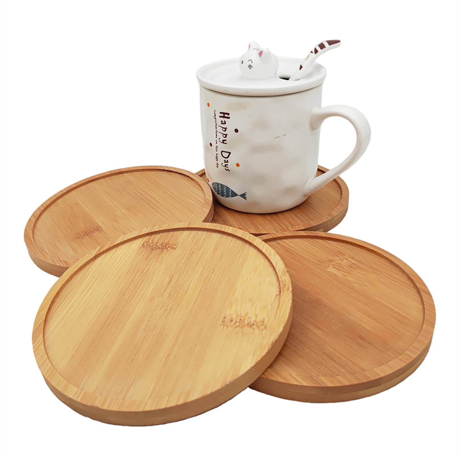 4PCS Bamboo Mosaic Coasters, Blank Base Trays for Crafts DIY Mosaic Supplies Drinking Cup Coaster, Plant Coaster, Art Plate (Round L)