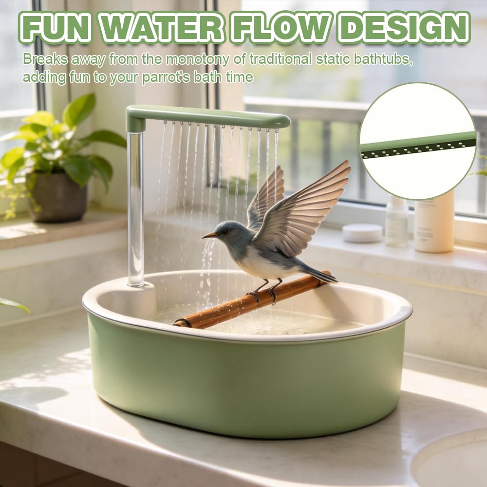 Ducha para pájaros, periquitos, ducha automática para pájaros con cascada y grifo de circulación, bañera para periquitos, periquitos, africanos, guacamayos