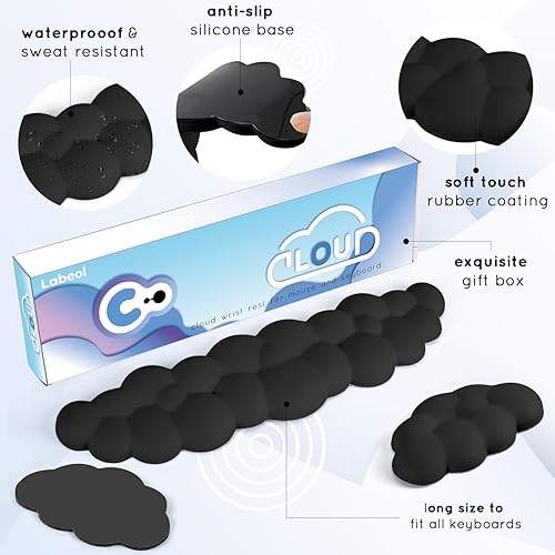 Miniatura 6 de Cloud - Reposamuñecas para teclado de computadora, reposamuñecas con base antideslizante, reposamuñecas extendido, espuma viscoelástica ergonómica