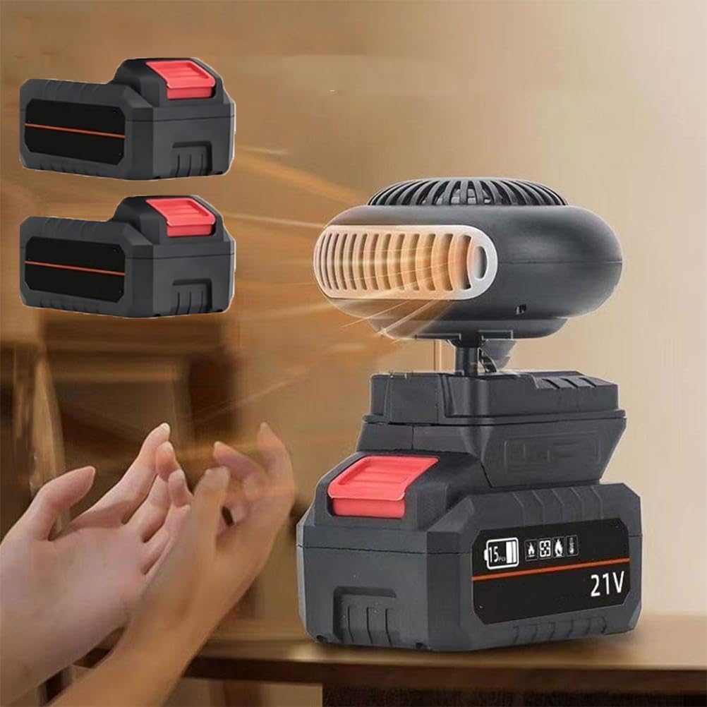 Chauffage D'appoint Alimenté par Batterie Rechargeable, Chauffage Voiture Sans Fil Portable, Dégivrage Rapide Désembueur, pour Camping-car, Maison, Bureau, Atelier (Deux batteries)