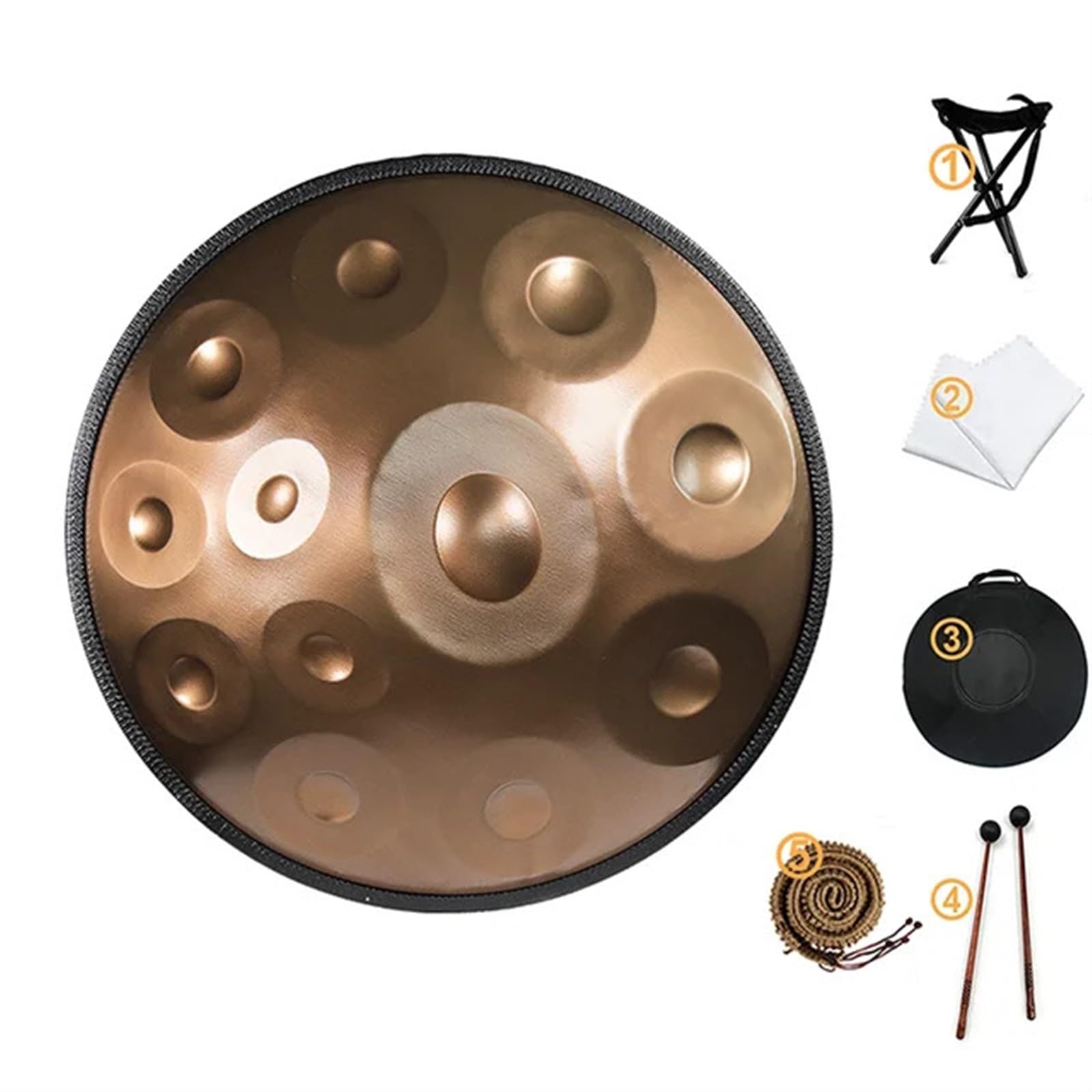Bębny Hand Pan dla dorosłych Bęben Hand Pan w tonacji d-moll Kurd 9 10 12 nut 440 Hz 22-calowy bęben ręczny ze stali z krawędzią z plecionego rattanu do profesjonalnych występów (22 cale, 12 nut)