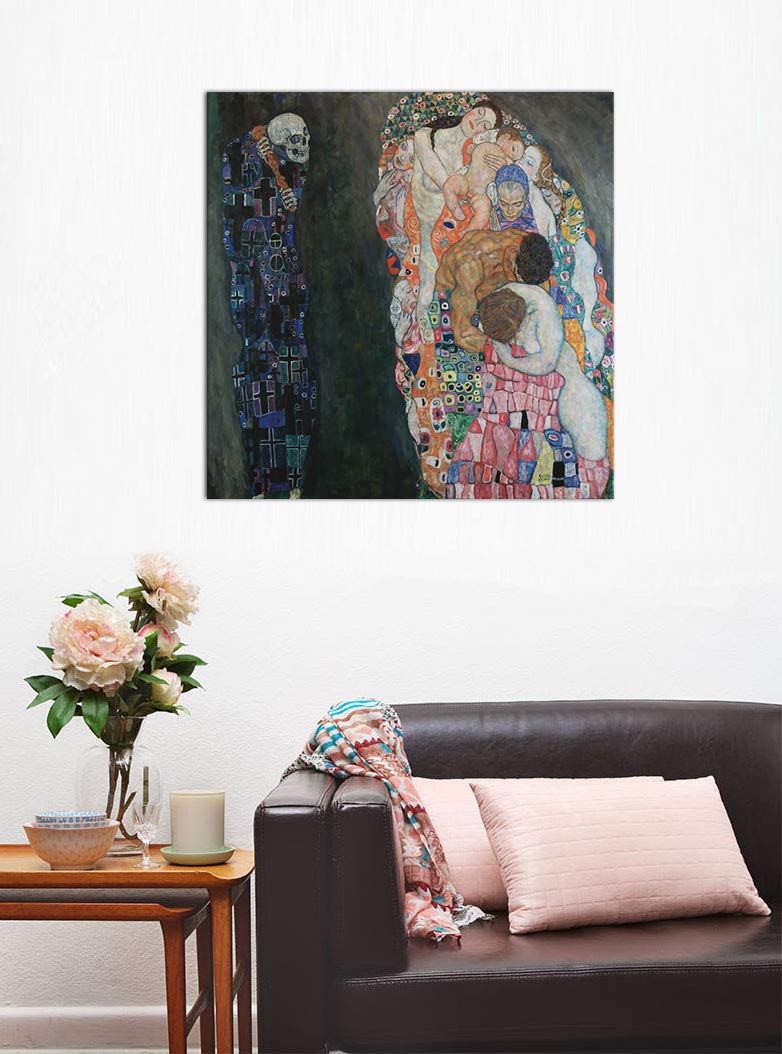 Bilderdepot24 Bild auf Leinwand | Gustav Klimt - Tod und Leben in 80x80 cm als Wandbild | Wand-deko Dekoration Wohnung alte Meister | NEU-180206-80x80-tul