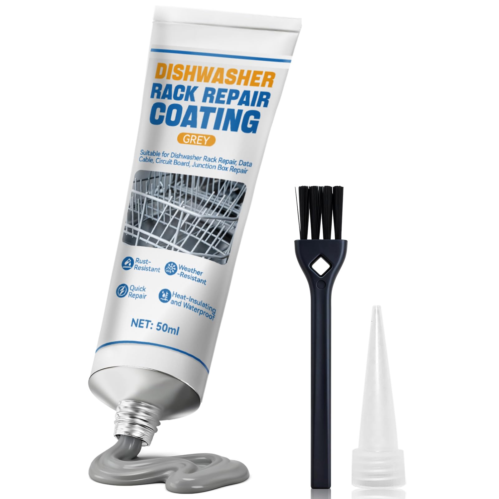 AllisWay Pintura Oxido Lavavajillas, Pintura para Cestas Lavavajillas, Masilla Plastico Reparacion, Resistente al Agua, Reparación Altamente Efectiva, Duradera Resistente, Gris, 50ml