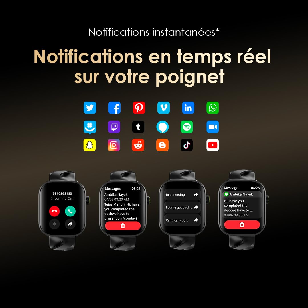 Oraimo Montre Connectée Écran AMOLED 60Hz 1,85" Appel Bluetooth HD Smartwatch Homme Femme Sport 143 Modes Étanche IP68 Autonomie 14 Jours Cardio SpO2 Podomètre Notifications SMS Message Android iOS