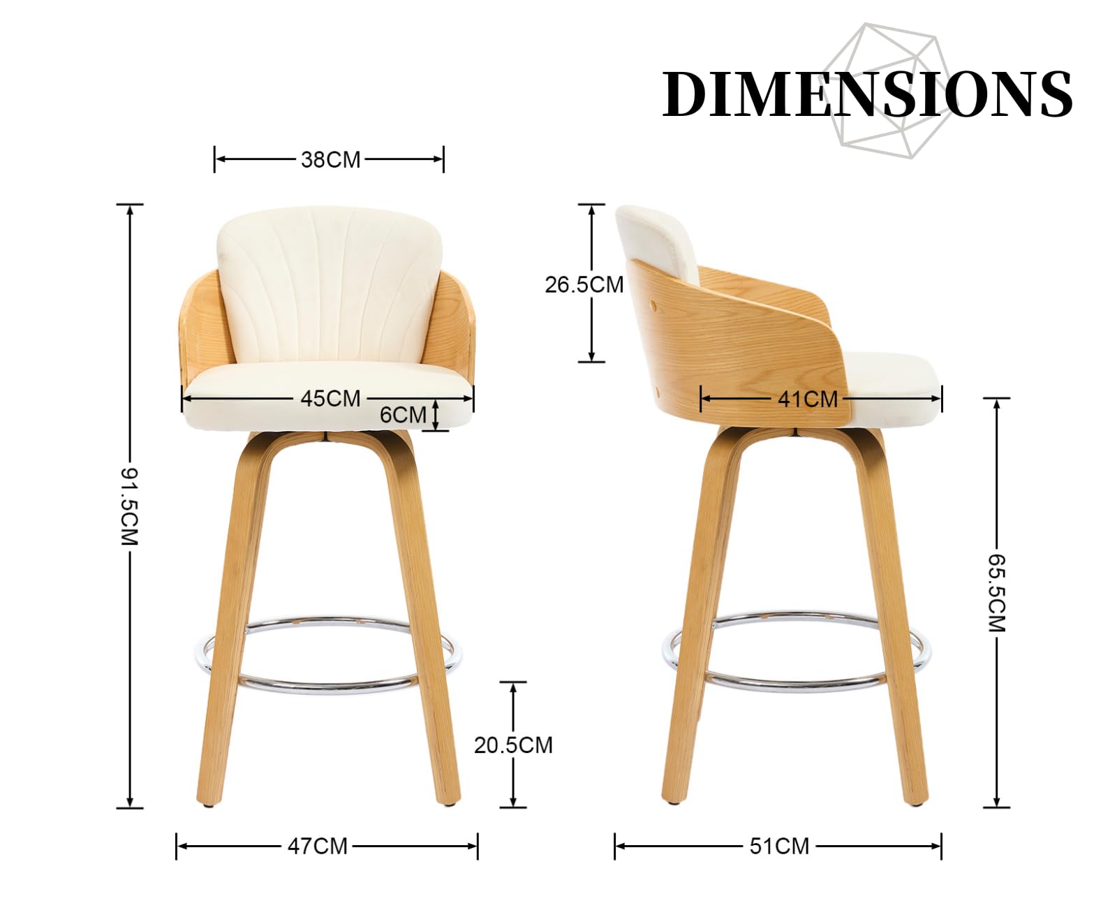 chairus 2PCS Taburetes de Bar de Madera Giratorias, Beige