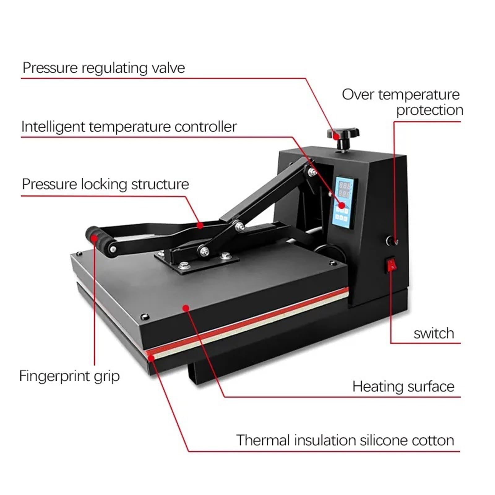 Máquina de prensa de calor para impresión de camisetas, control inteligente de temperatura, prensa en caliente con almohadilla de esponja de doble capa para pequeñas empresas y proyectos de bricolaje