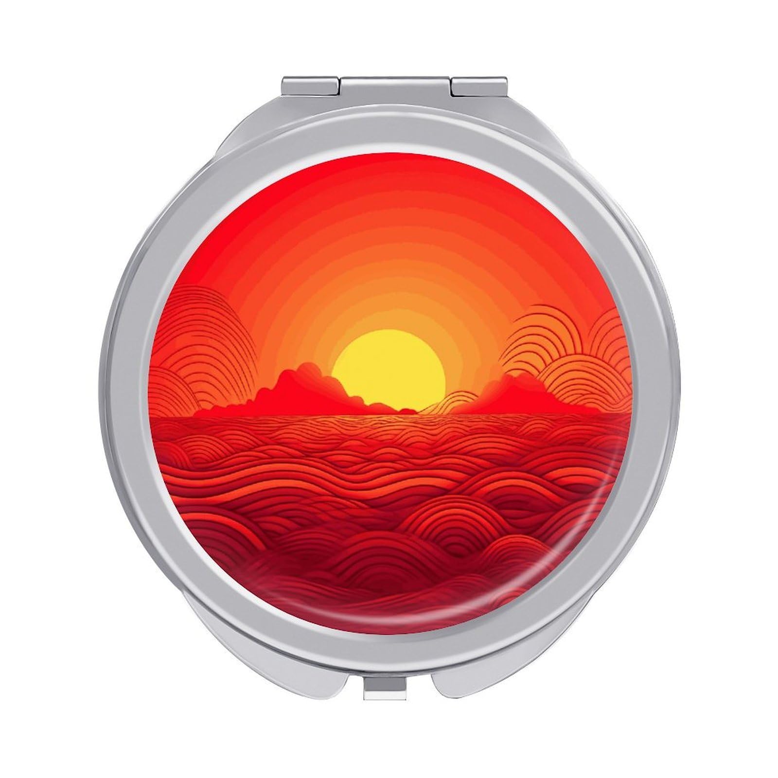 JTREHY Red Sunrise Makeup Mirror Silver Mirror Surface Folding Makeups Mirrors Lightweight Durable Looking Glass for Suitable Traveling Handbag and Purses