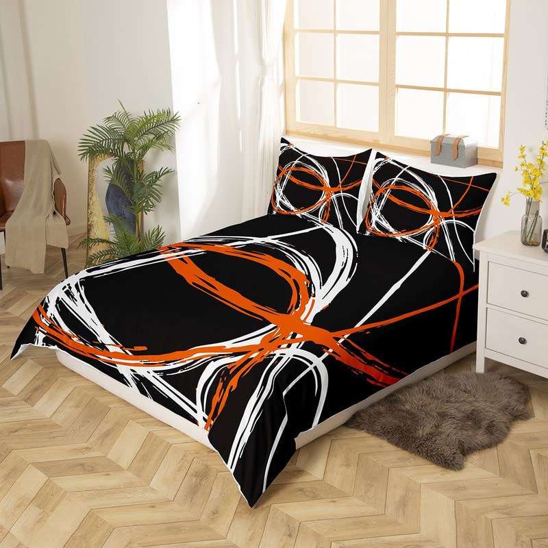 Retro Circle Bedding Duvet Cover Set Single Orange Black White Stripes Bedding Set for Kids Boys Girls Abstract Art Decor Comforter Cover Set Microfiber Bedspread Cover Bedroom Bedclothes - Image 2