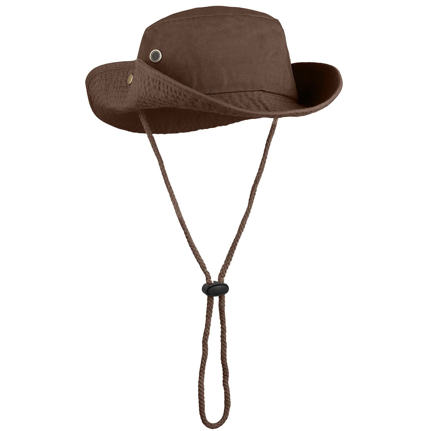 Sombrero de ala ancha para senderismo, pesca, safari, boonie, 100% algodón, protección solar UV para hombres y mujeres, actividades al aire libre, Marrón oscuro, S/M