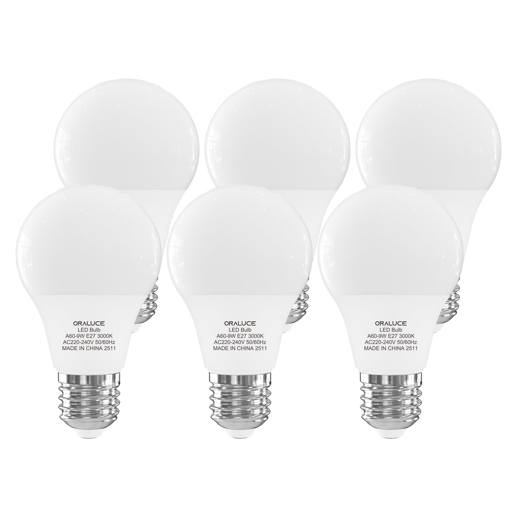 ORALUCE E27 Screw Bulb Warm White 60W Equivalent, 3000K E27 LED Bulb, 9W 900 Lumen Light Bulb Screw, Non Dimmable，GLS Energy Saving e27 Bulbs for Table Lamp, Floor Lampe, Wall Lamp, Pack of 6