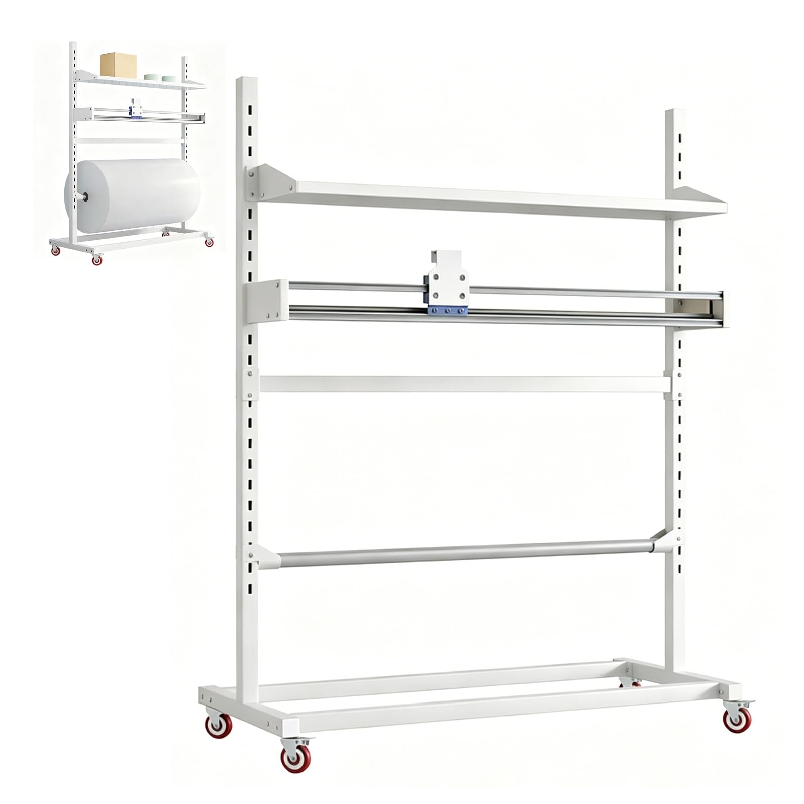 Dispenser autoportante per pluriball, porta pellicola estensibile autoportante, porta rotolo regolabile, adatto per imballaggio, spedizione, trasloco e stoccaggio efficienti.(White,130cm)