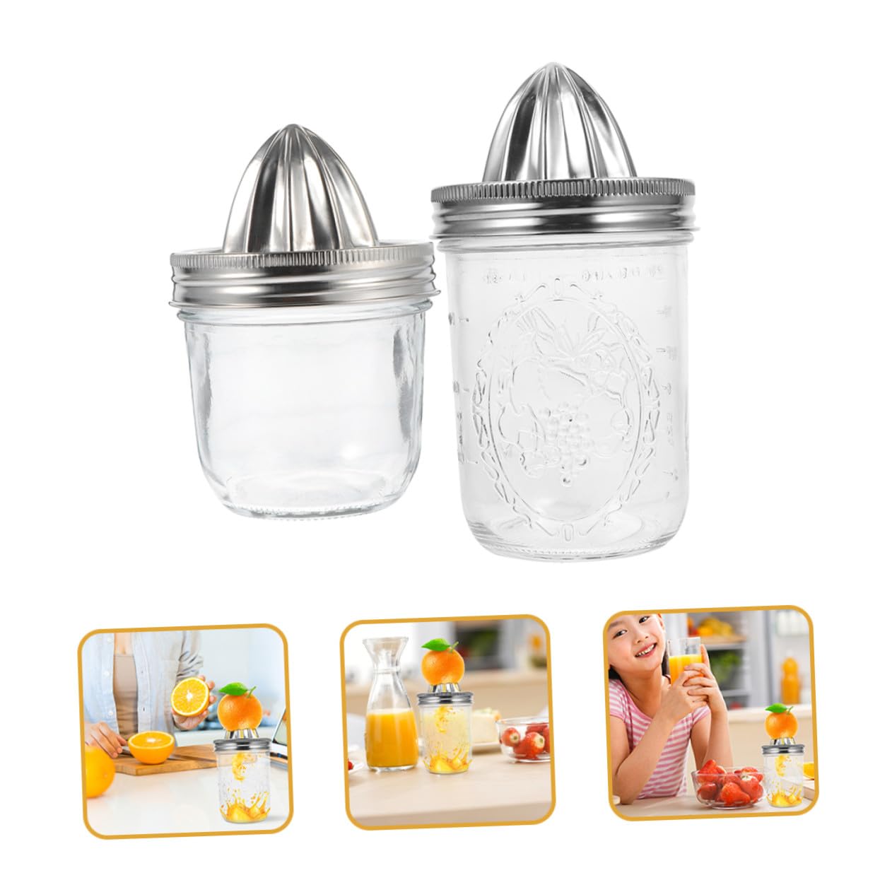 Zitruspresse mit 280ml 2 Fassungsvermögen und 480ml Platzsparend Manuelle aus Edelstahl Glas Stück Leicht zu Reinigen für Orangen und Zitronen im Haushalt