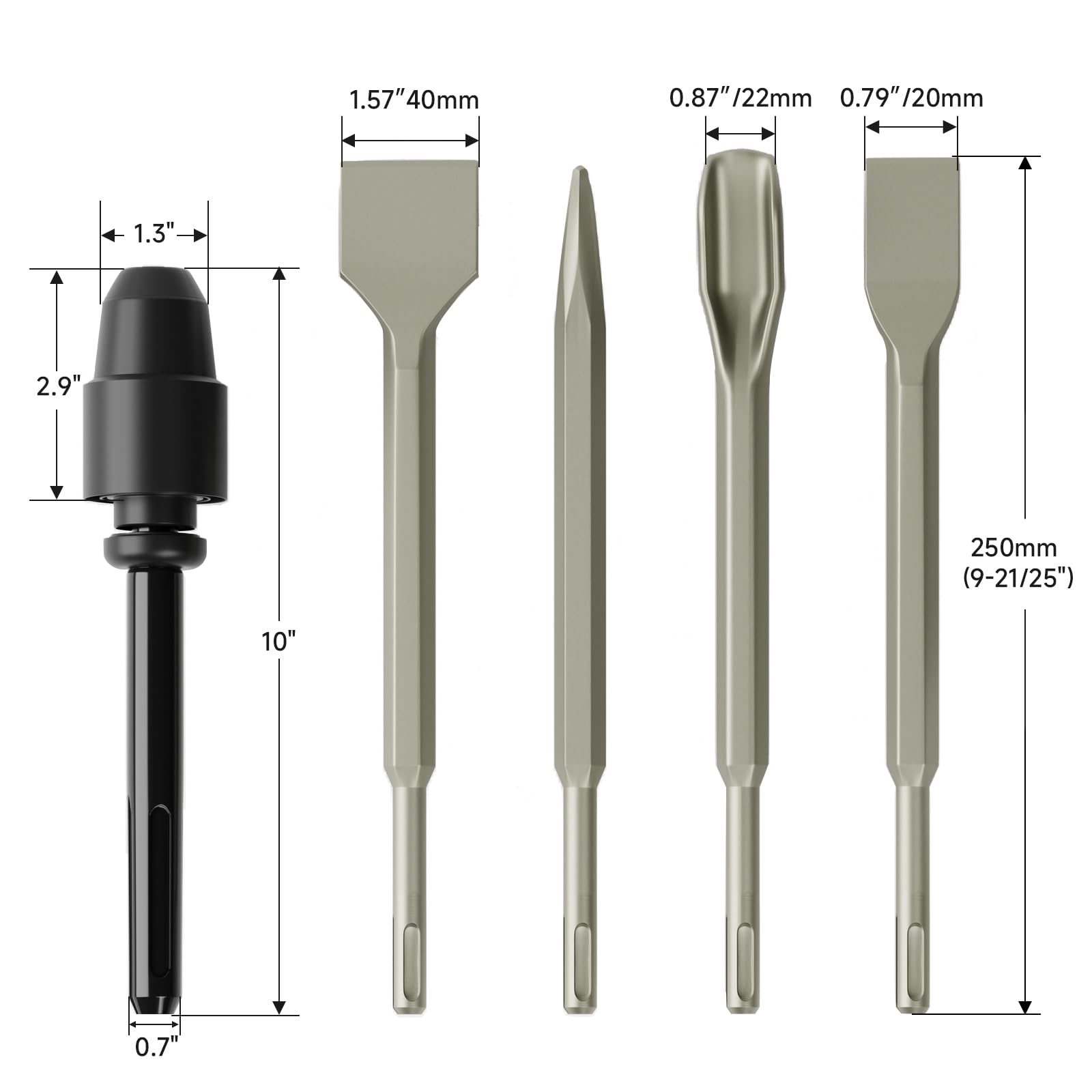 Juego de 27 brocas y cinceles de martillo rotativo – Brocas y cinceles de doble rosca con punta de carburo SDS-Plus y adaptador SDS-Max a SDS Plus, con caja de almacenamiento, para materiales