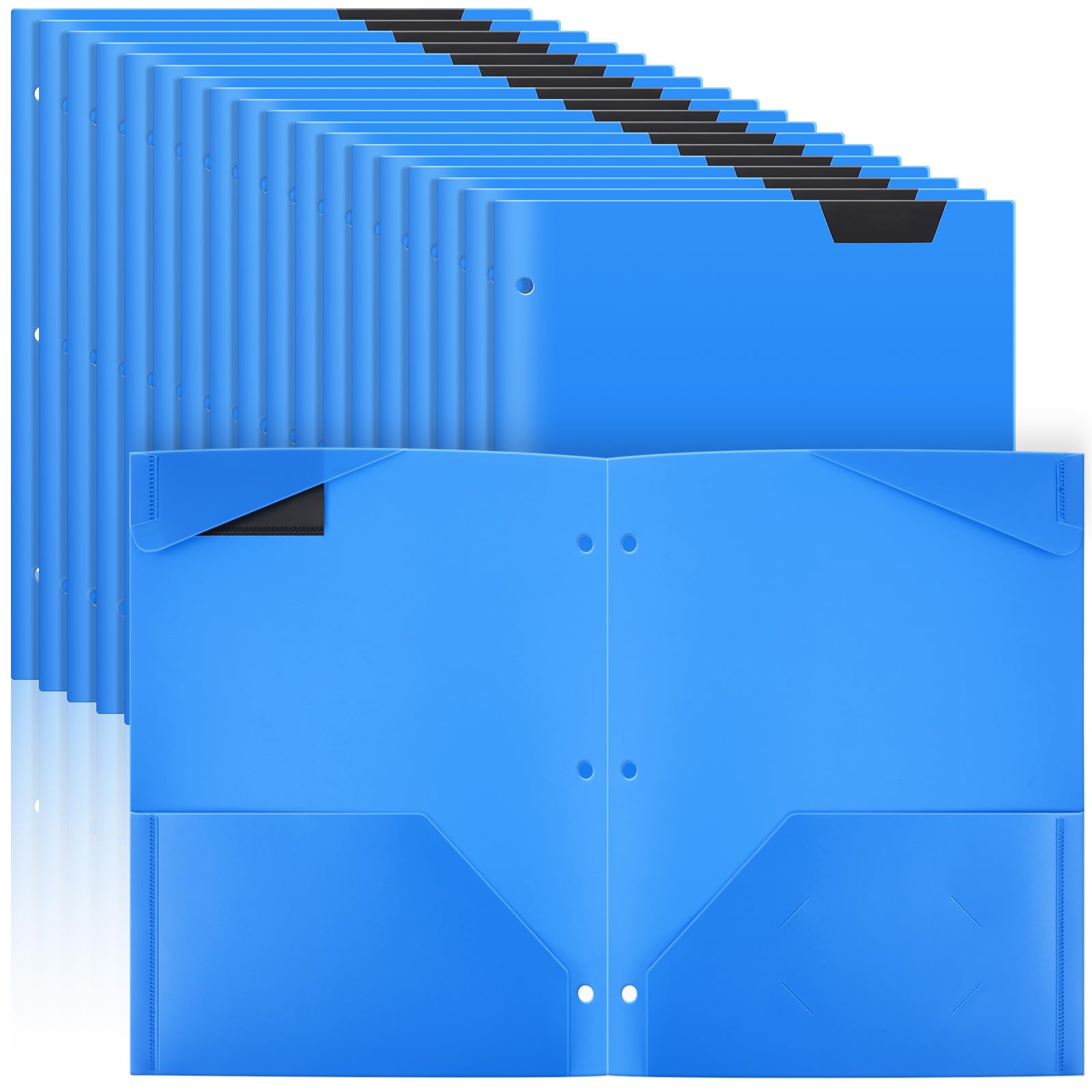 PerKoop 36 Blue Folders Bulk with 3 Hole Fit 3 Ring Binder, Black Tabbed Plastic Two Pocket Folder, Homework Folders, School Folders, Take Home Folders for Students Back to School Supplies