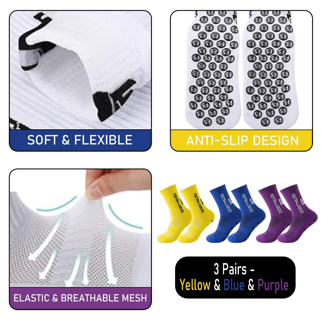 Calcetines deportivos de fútbol,Calcetines deportivos antideslizantes de fútbol,Calcetines de fútbol Grip-Socken,Soccer Absorbe el Sudor,Transpirable Running Calcetines