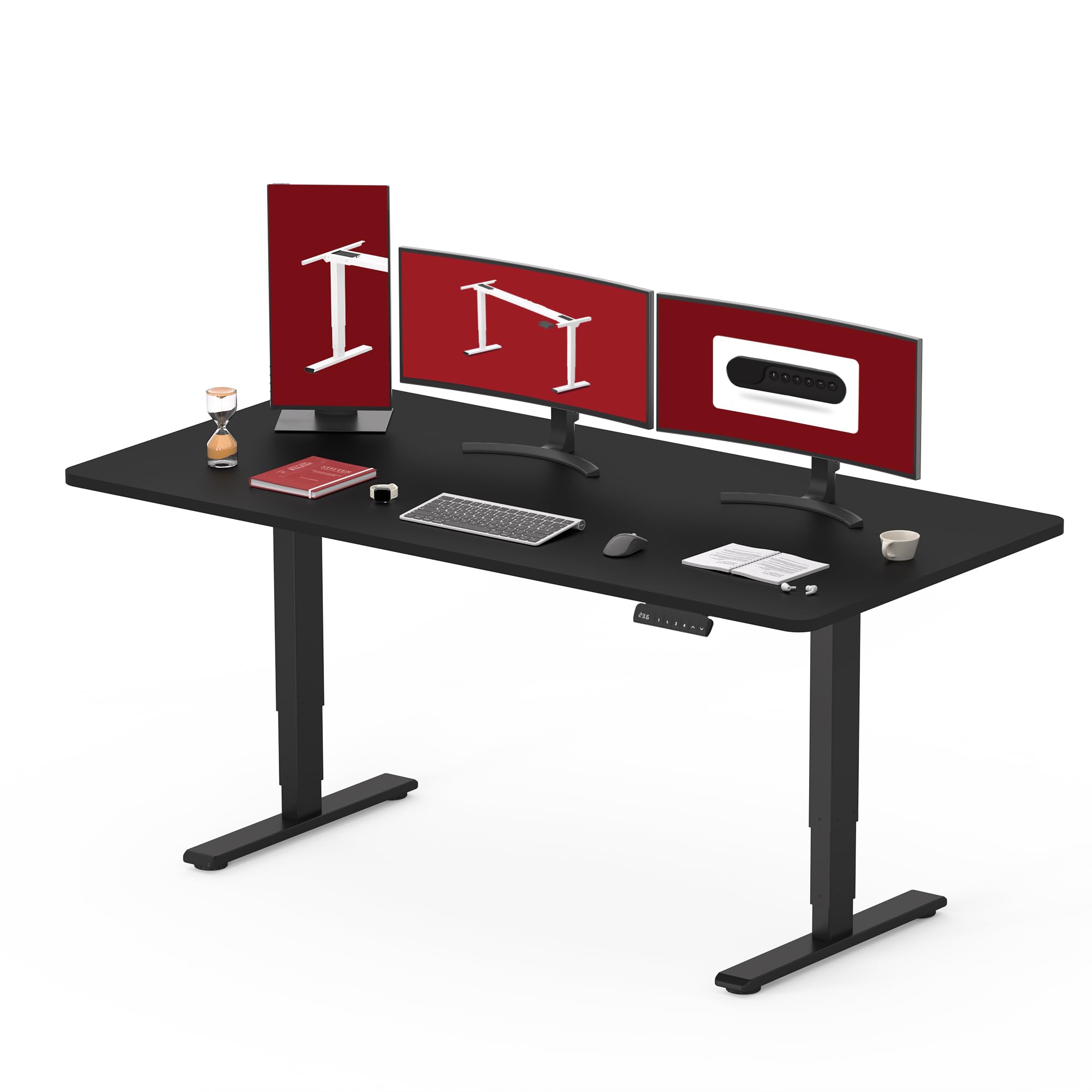 SANODESK 55" Electric Standing Desk,One-Piece Dual Motor Height Adjustable Desk, Stable and Durable 3-Stage Stand up Desk for Home Office (Black Frame