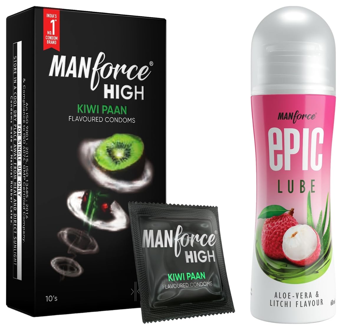 Manforce High Kiwi Paan Flavoured Condoms for Men - 10 Count With Manforce Epic Aloe-Vera and Litchi Flavoured Lube, 60ml-image-25