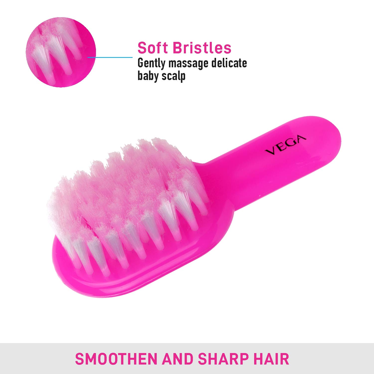 Vega Baby Hair Brush (India's No.1* Hair Brush Brand) with Soft Bristles For New Born Baby, Color May Vary, (9958) 1