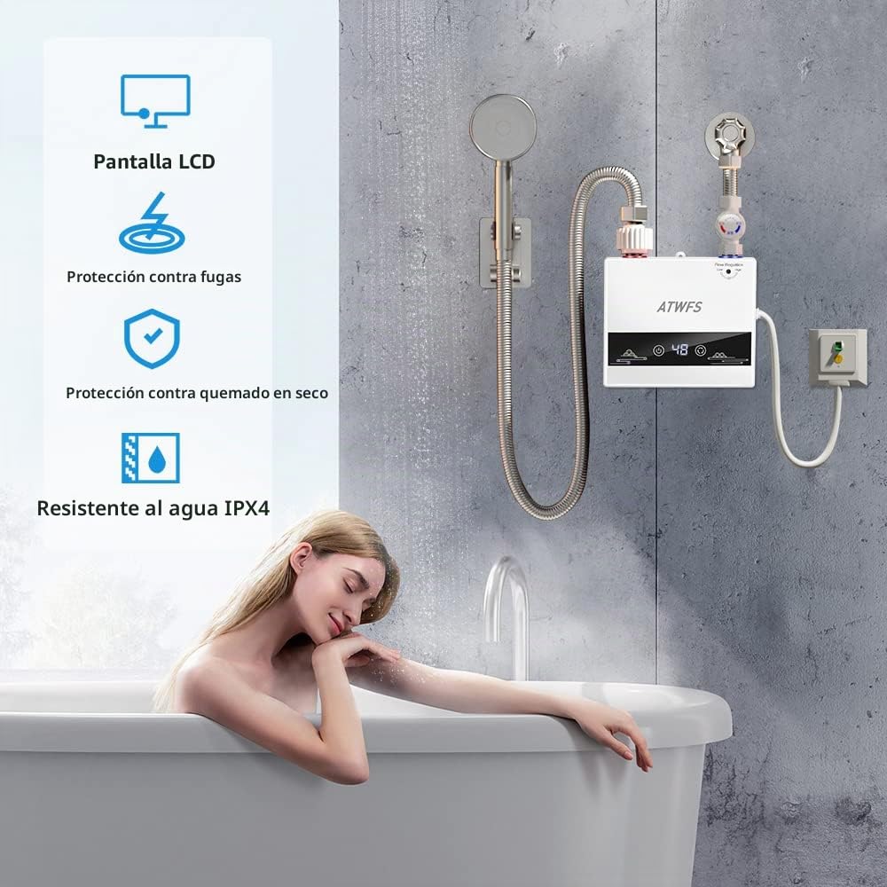220V Pequeño Calentador Eléctrico de Agua Instantáneo, 4600W IPX4 Resistente al Agua Calentamiento Rápido Temperatura Constante Calentador Instantáneo de Agua para Cocina Baño (Con ducha)