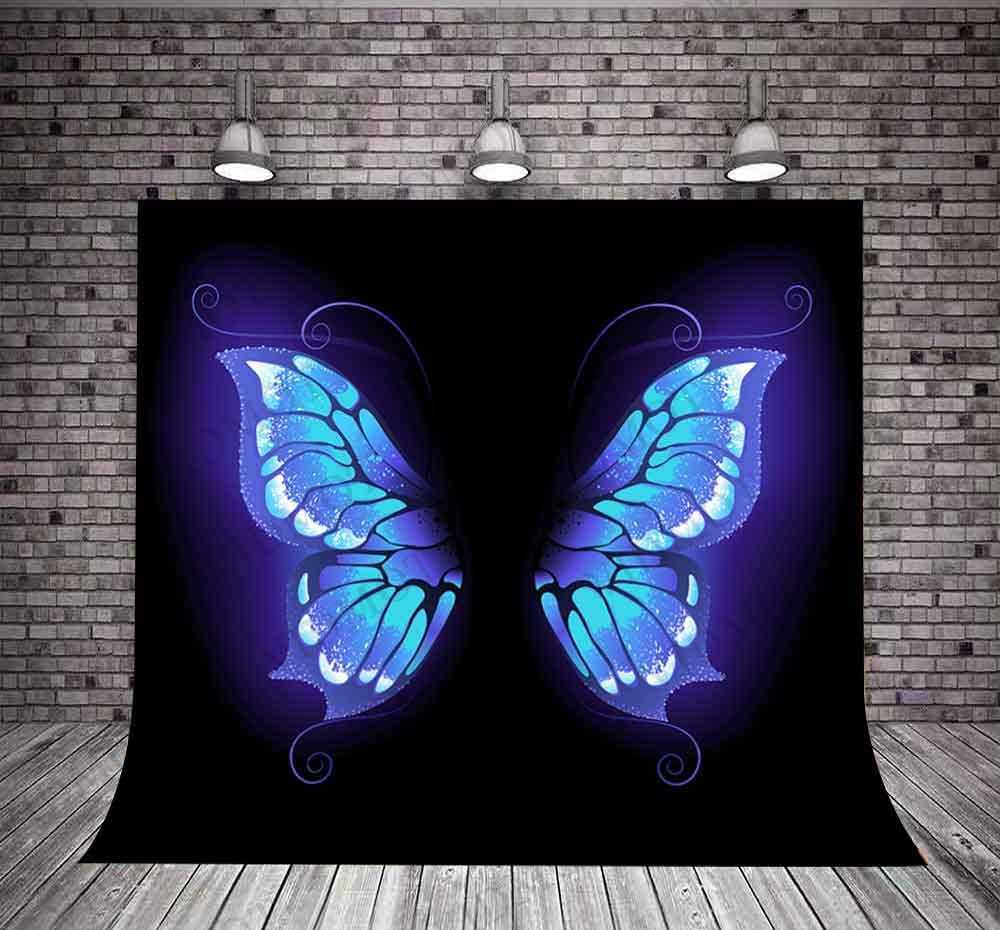 Amazon.com: PHMOJEN 乙烯基9 x 8 英尺(約2.4 x 2.4 公尺)藍色蝴蝶翅膀背景,夢幻肖像攝影背景,派對橫幅BJLSPH1945  : 電子