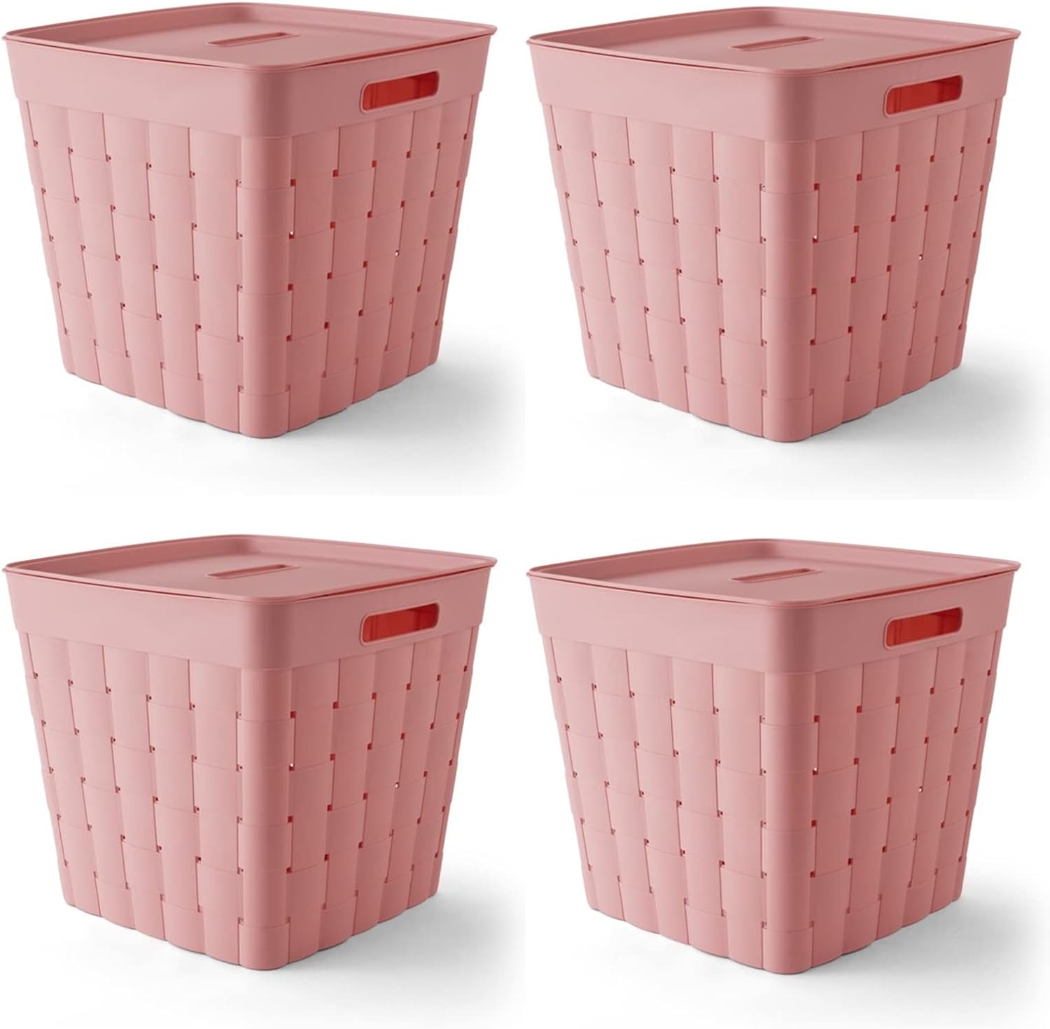 REBESCO Set of 4 Storage Boxes, Pink Plastic Wide Weave