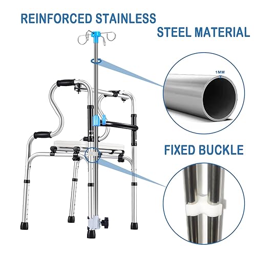 Miniatura 5 de Gubigo Bastones IV para soporte de infusión de silla de ruedas, 4 ganchos reforzados y base de metal sólido, soporte portátil para silla de ruedas