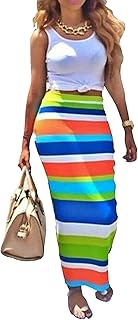 Leezeshaw Womens Crop Top Midi Skirt Outfit Two Piece Bodycon Maxi Dress