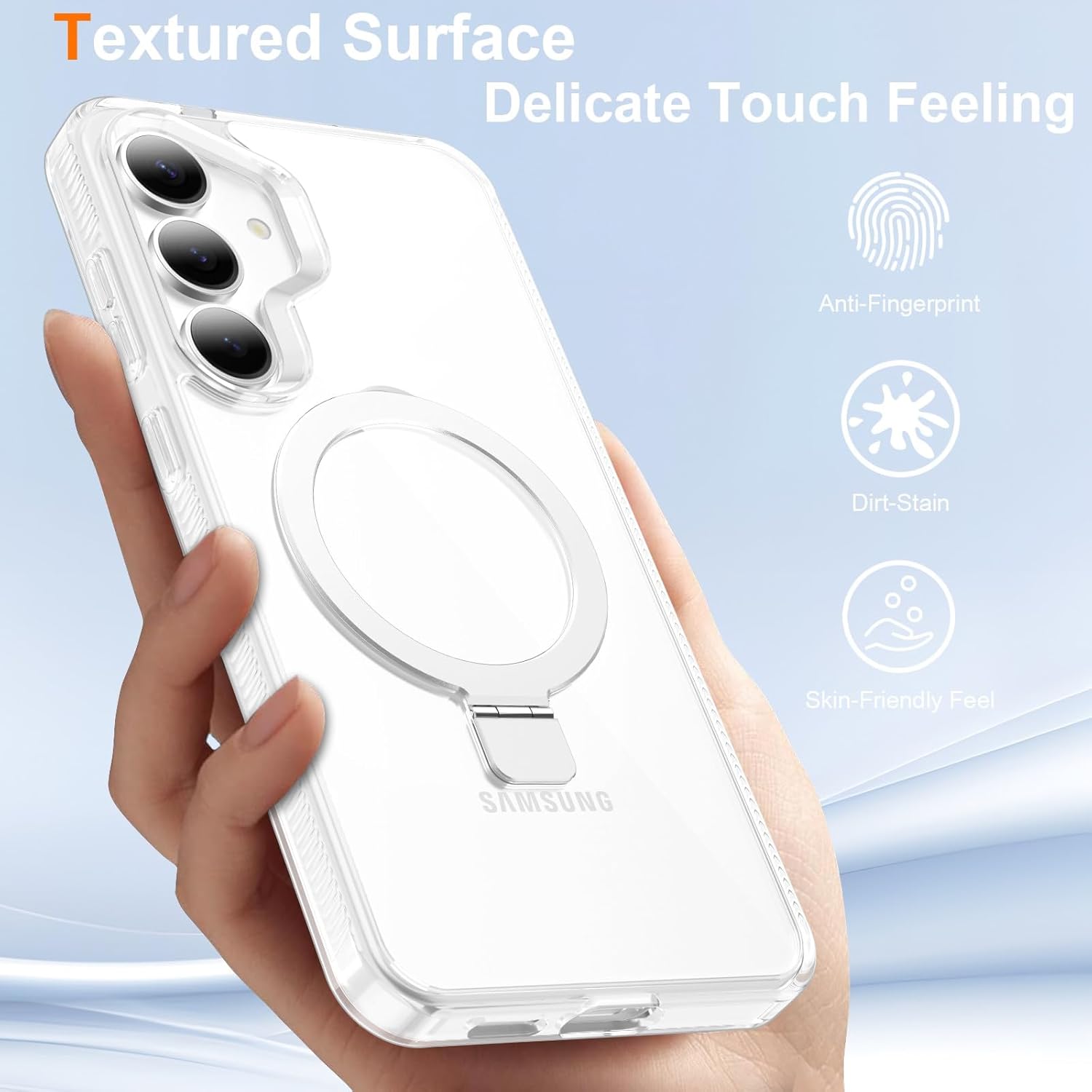 STERKER Magnetic Ring Stand Designed for Samsung Galaxy S23 + Case [Military Grade Drop Protection][Compatible with Magnetic] Not Yellowing Slim S23 Plus, Clear