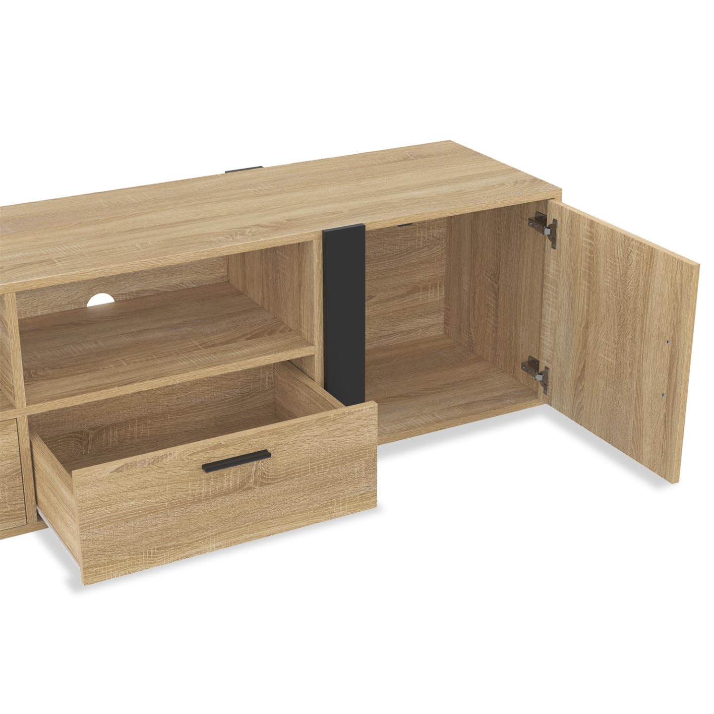 IDMarket - Meuble TV 200 cm Phoenix 2 Portes 2 tiroirs Bois et Noir