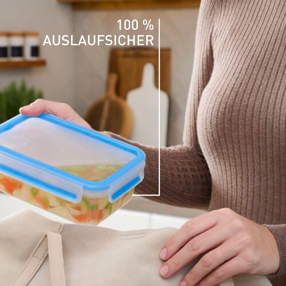 EMSA Clip & Close Frischhaltedose, rechteckig, 10,6 L, Maxiformat, Aufbewahrungsbox, 100 Prozent dicht, spülmaschinen-, gefrier-, mikrowellenfest, Transparent, Blau, Made in Germany, 508549