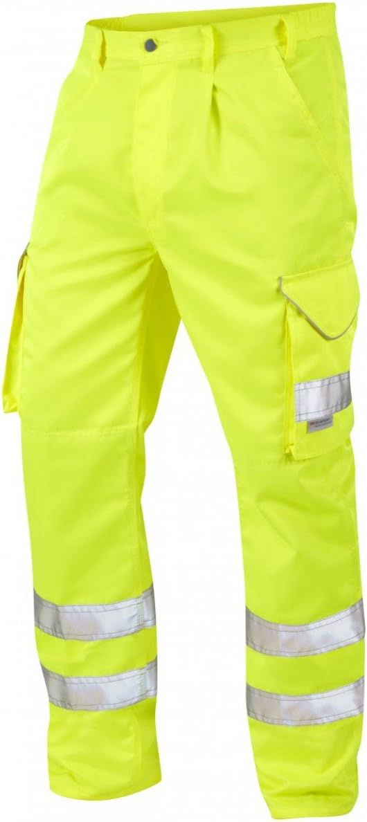 Leo Workwear Hi Vis Cargo High Visibility Bideford Polycotton Work Trouser in Orange and Yellow 28"-56" (34" Short, Yellow - CT01-Y)